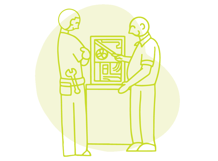 An illustration of workers sharing knowledge