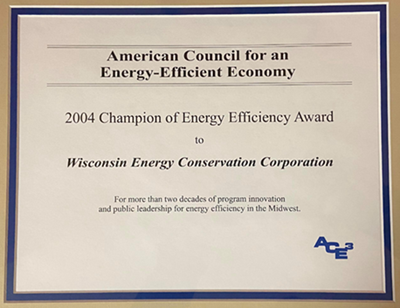 ACEEE award certificate