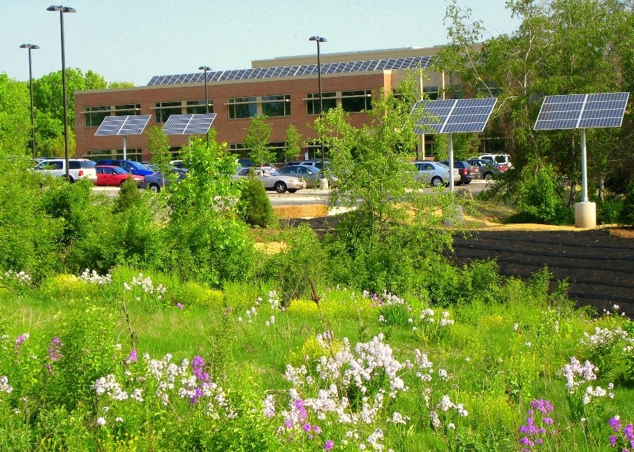 parking lot with solar panels