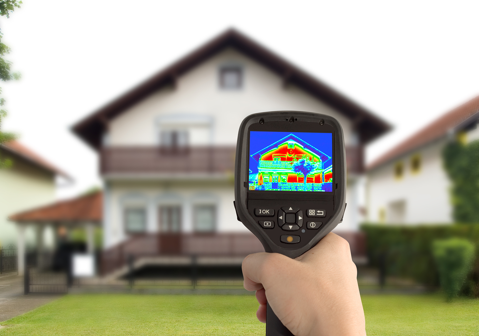 thermal camera pointed at a house