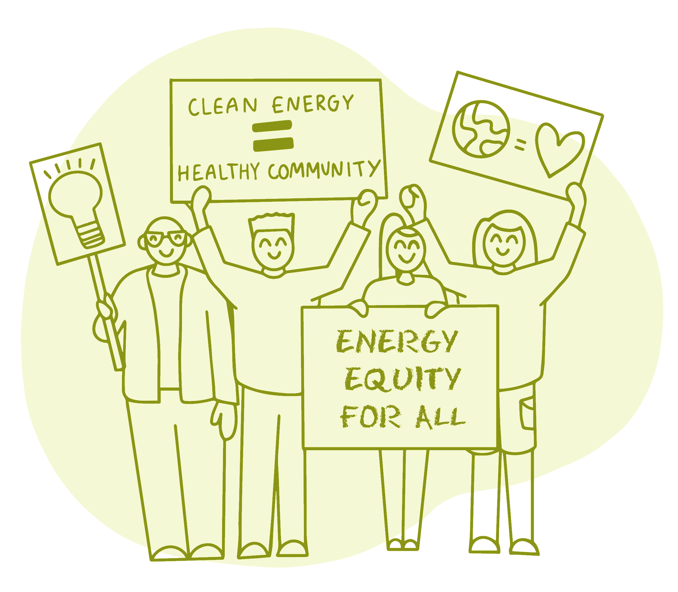 illustration of protesters for energy equity