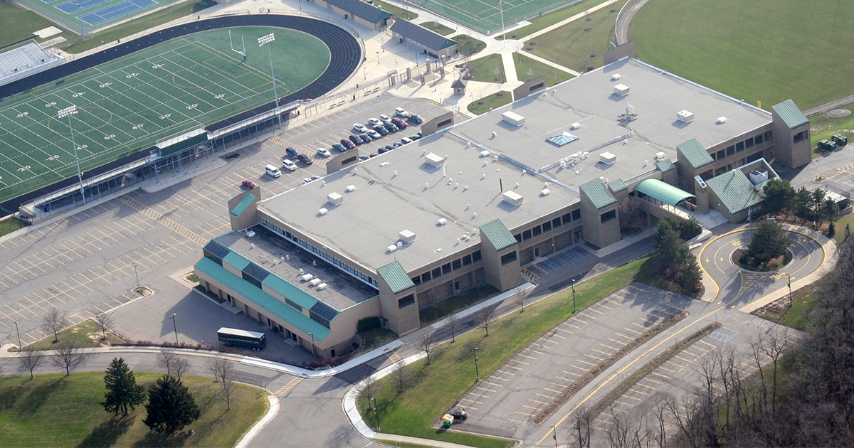 Overhead view of a secondary school