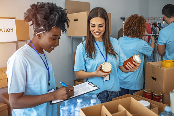 Volunteers at a food pantry in Michigan.