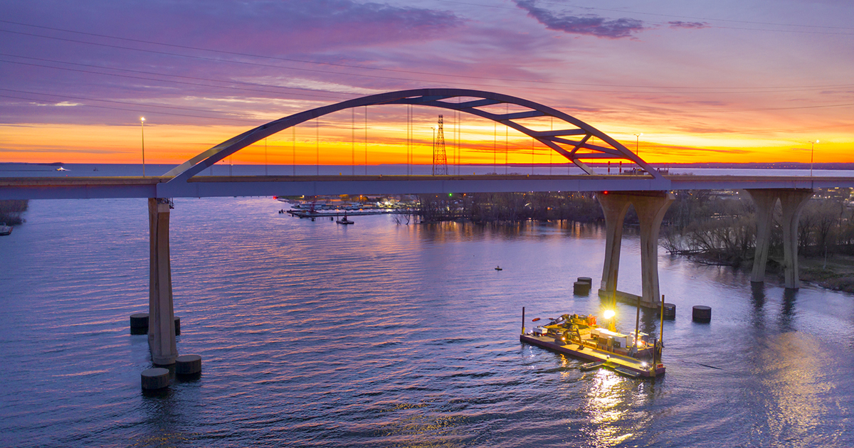 A view of a bridge in Green Bay at daybreak
