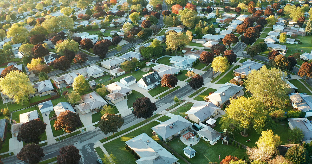 Overhead view of a residential neighborhood