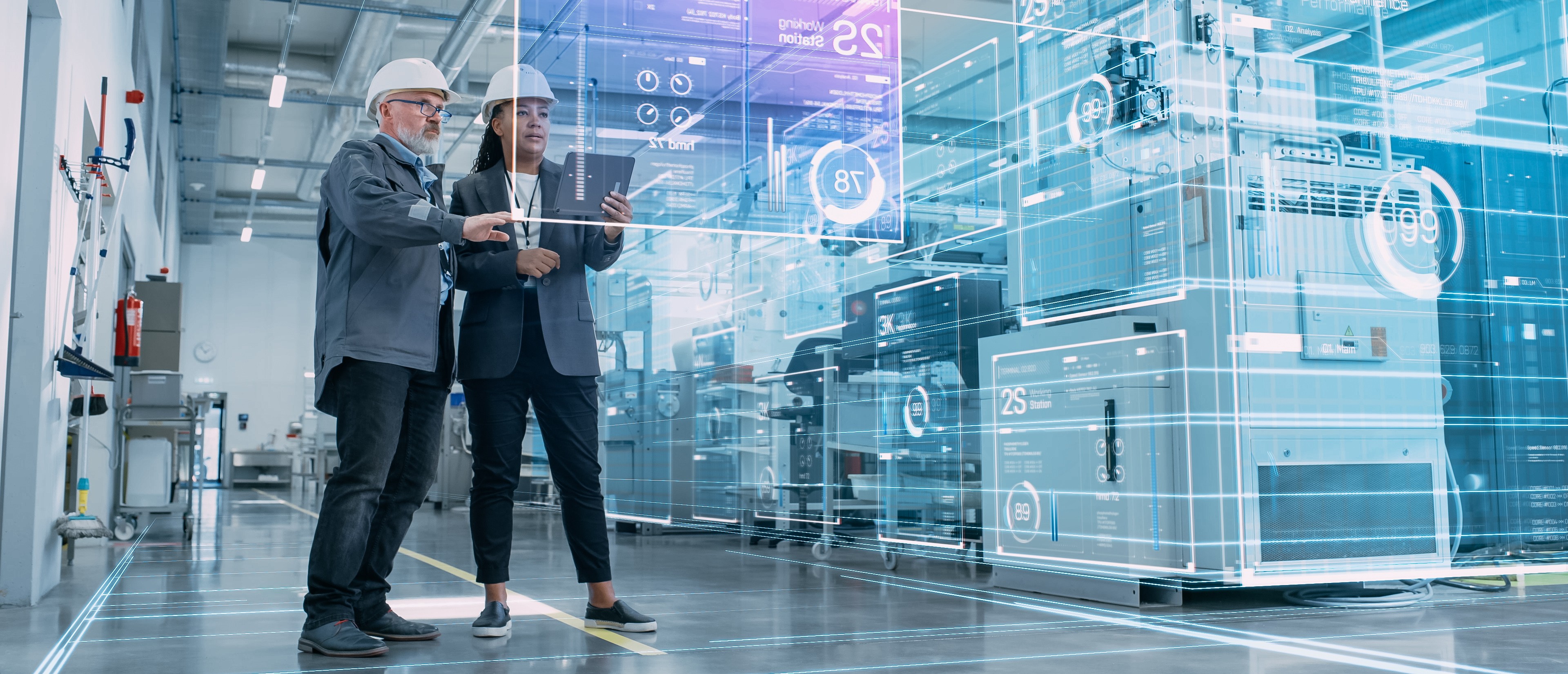 Engineers analyzing digital data conceptualization