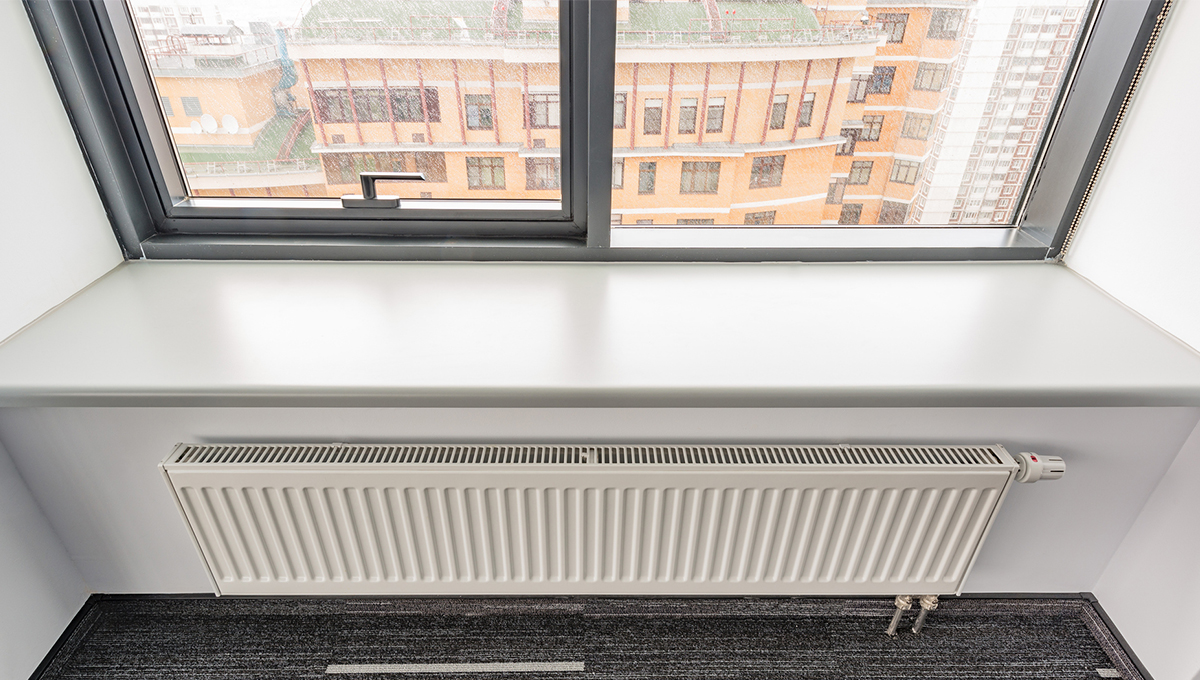 A radiator in a commercial office building