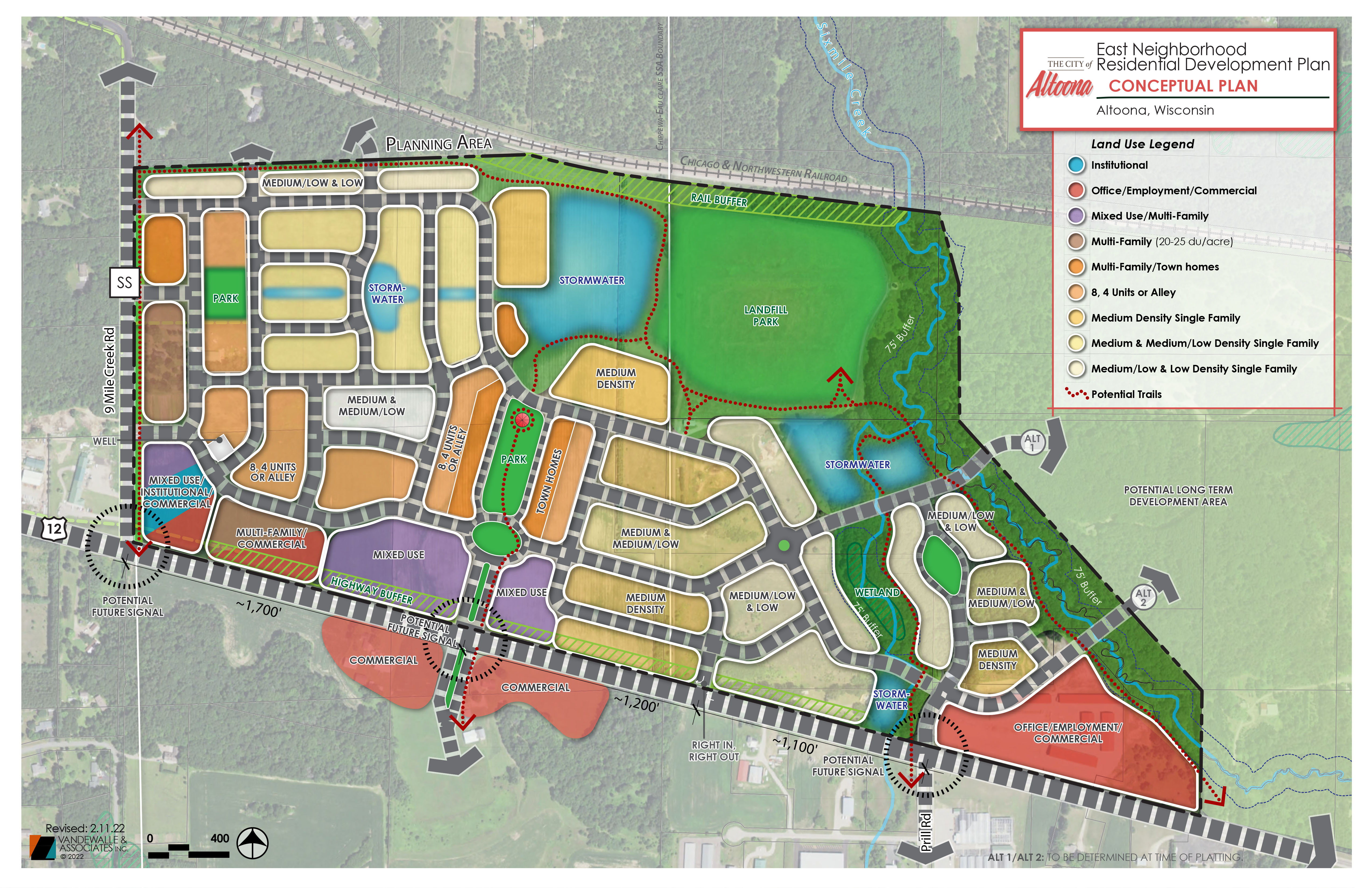 A conceptual map showing how the land will be used in the East Neighborhood Residential Development Plan