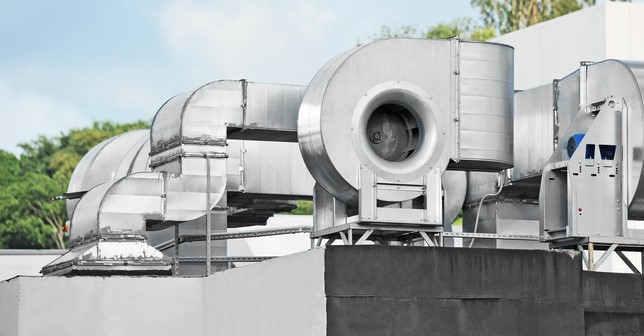 Industrial air ventilation system on top of a building