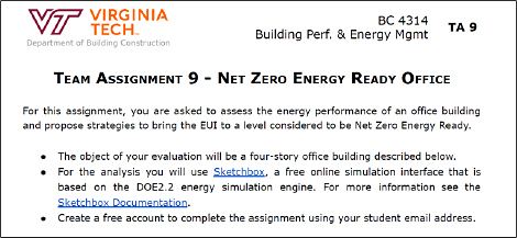 Virginia Tech Department of Building Construction using Sketchbox in its curriculum.