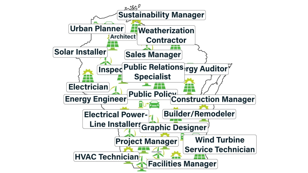 map with clean energy careers in Wisconsin 