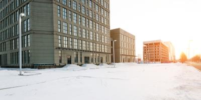 An office building in a winter climate
